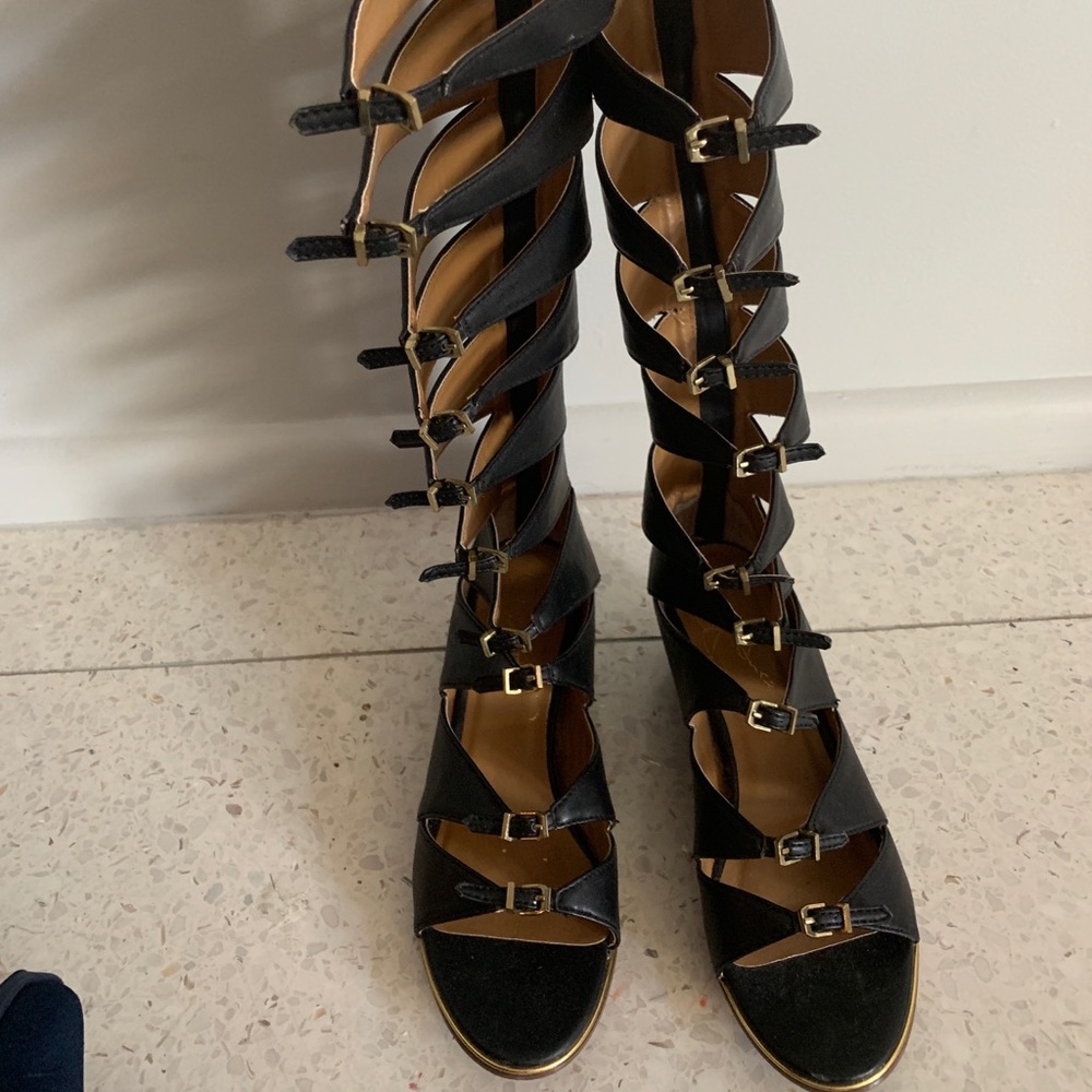 Hidden wedge gladiator style sandals, EUC